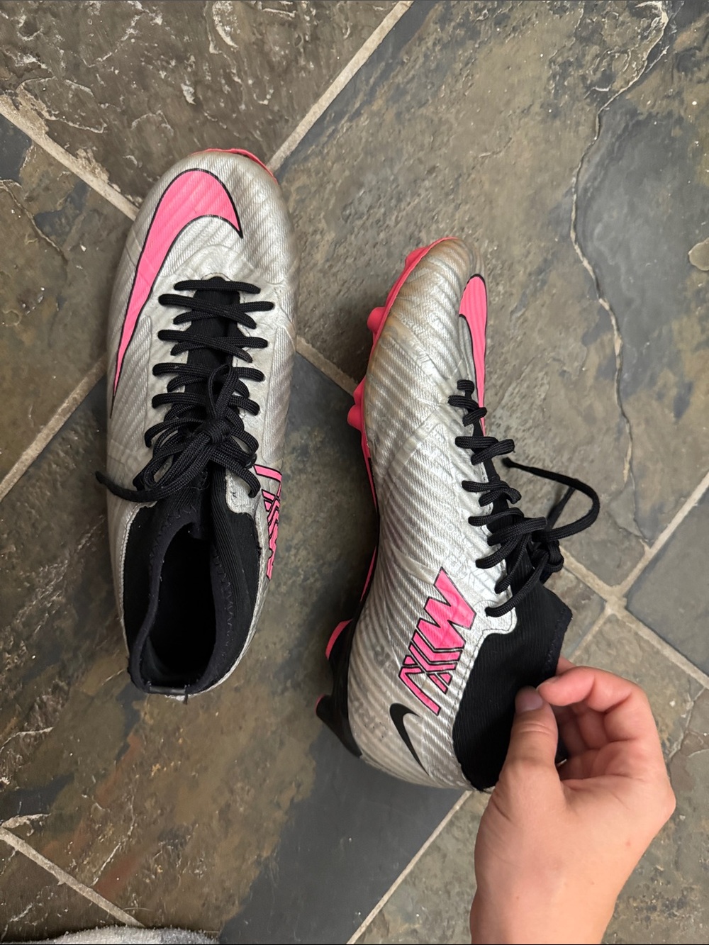 Nike Women Silver and Pink Soccer Cleats